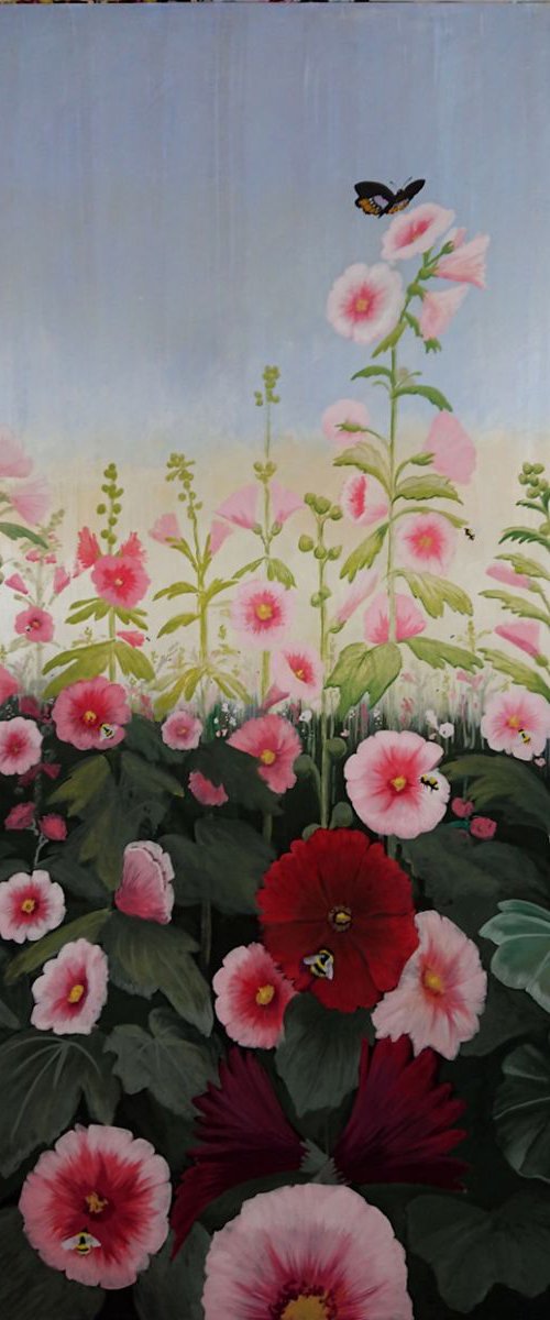 Field of Mallows Flower Painting by Caridad I. Barragan