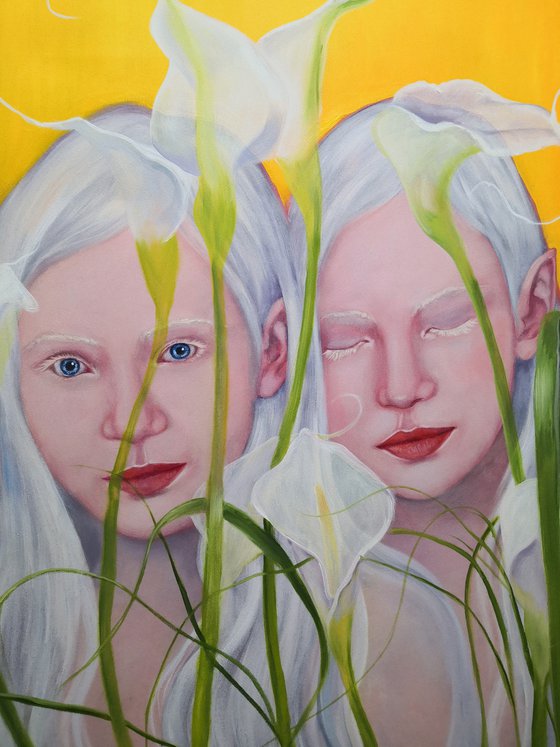 Flower nymphs, Albino twins women portrait