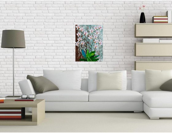 White Orchid - Impasto Floral Painting, Palette Knife Art