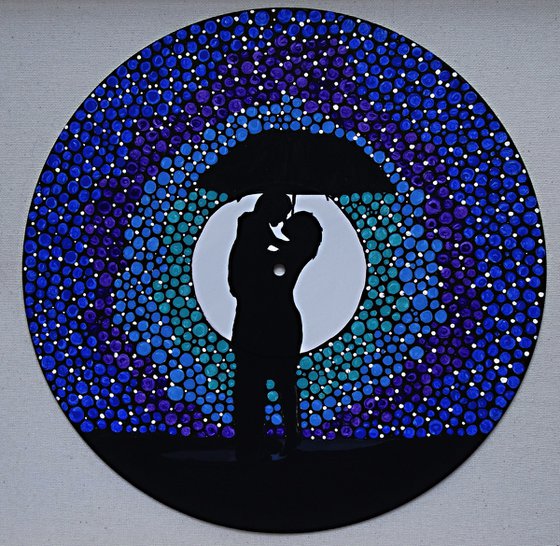 Rainy day kinda love, acrylic painting on vinyl record