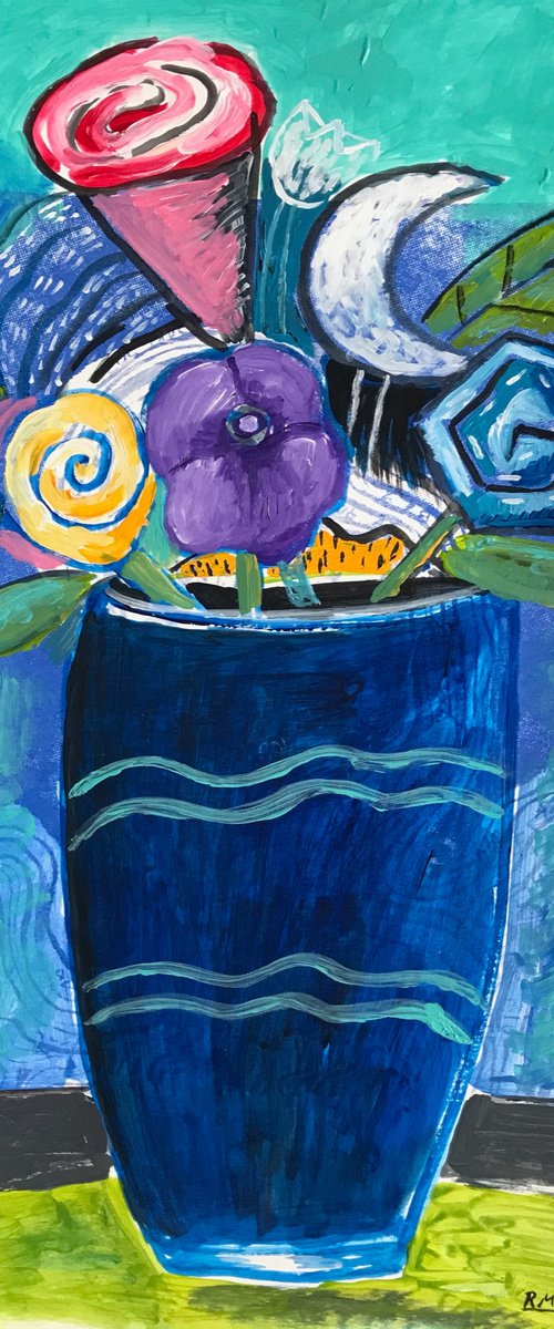 Summer Bouquet in a Blue Vase by Roberto Munguia Garcia