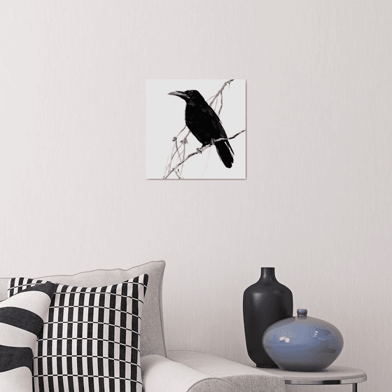 Raven on The Tree, Crow Painting