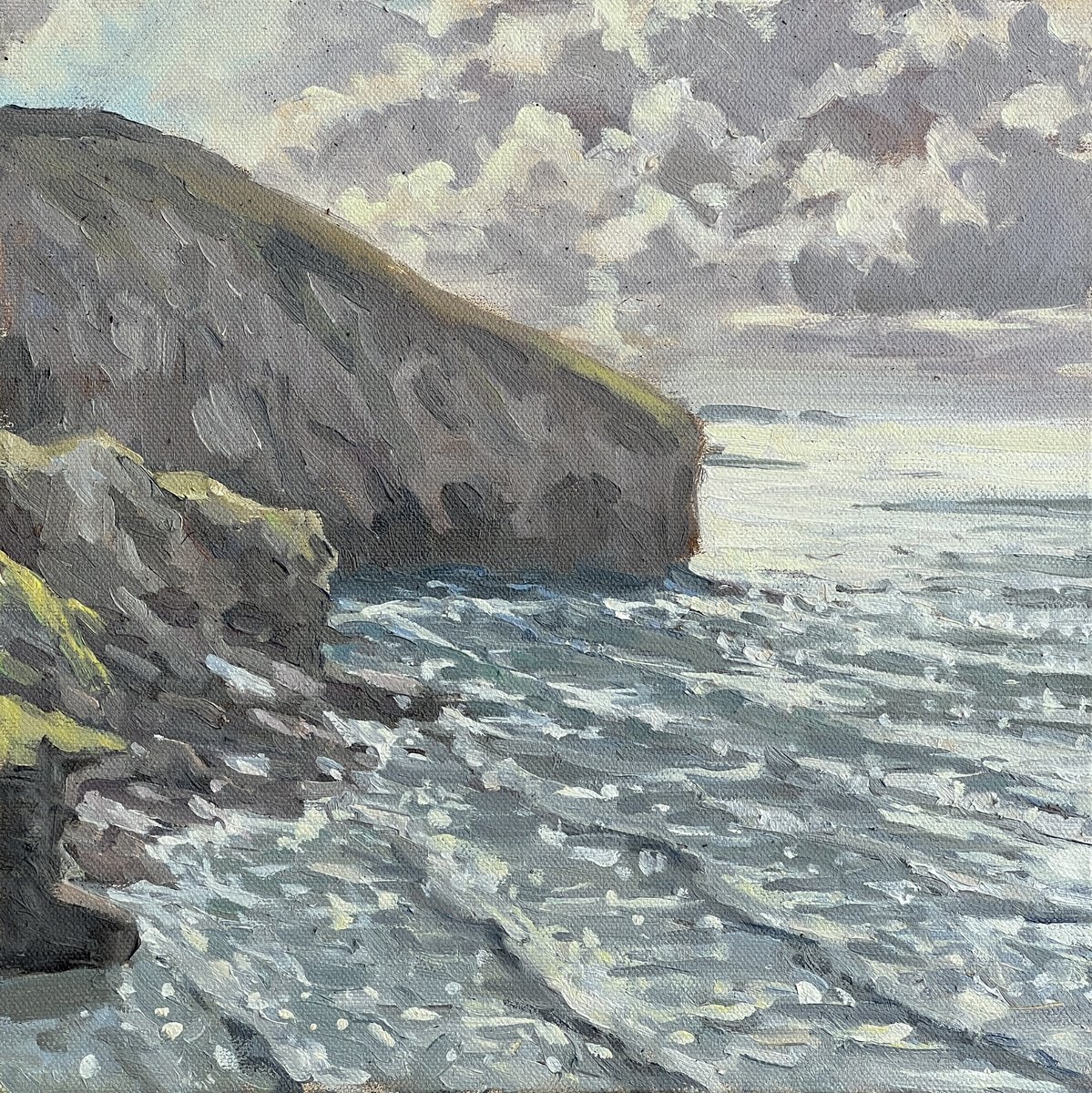 Impressionistic Landscape Oil Painting By Louise Gillard, 10 X 10", Trebarwith Strand, Original Artwork