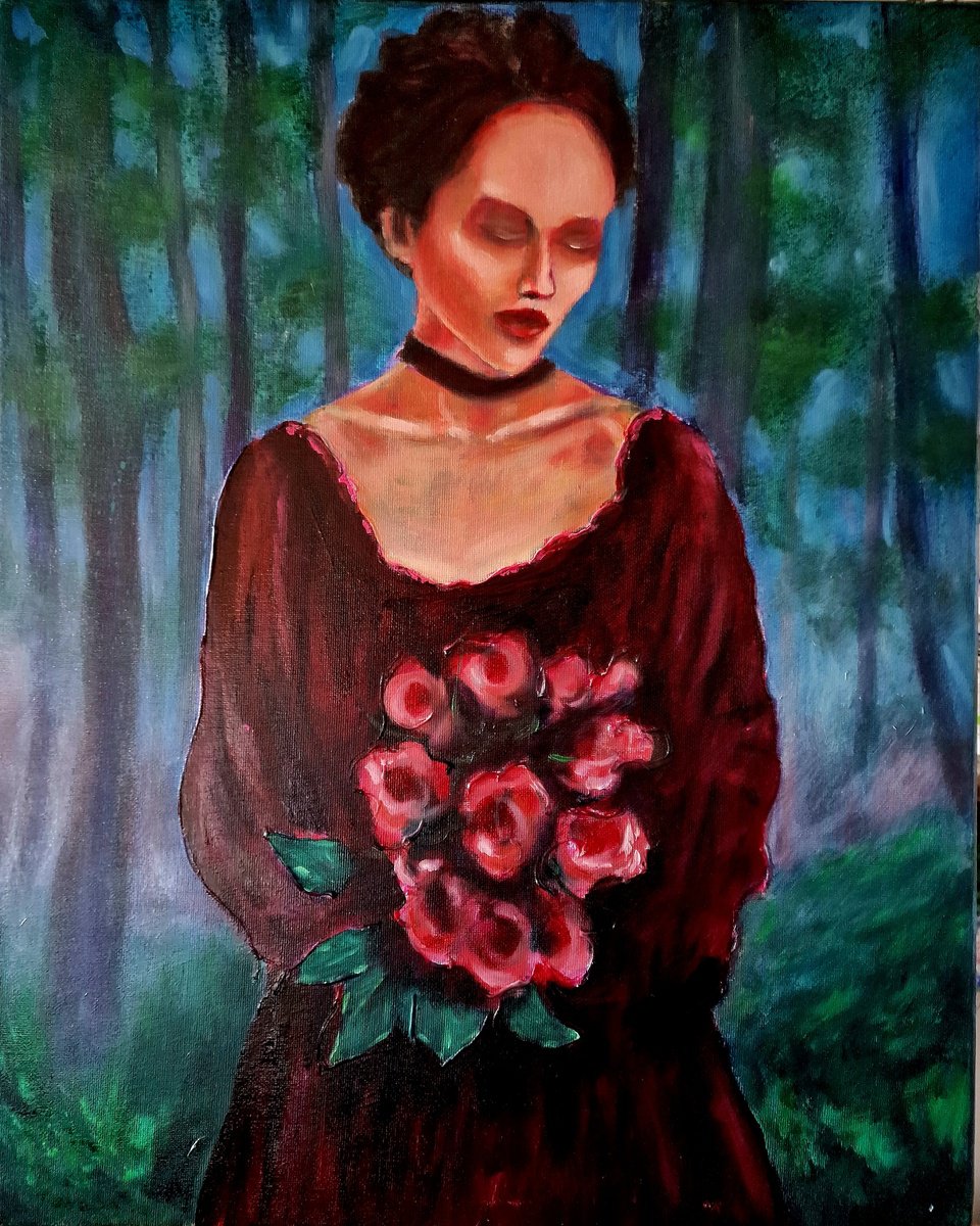 Expressive Portrait Oil Painting By Leezee Lee ( Georgiana L. Nicolae), 16 X 20", Care To Ease My Mind No3, Original Artwork