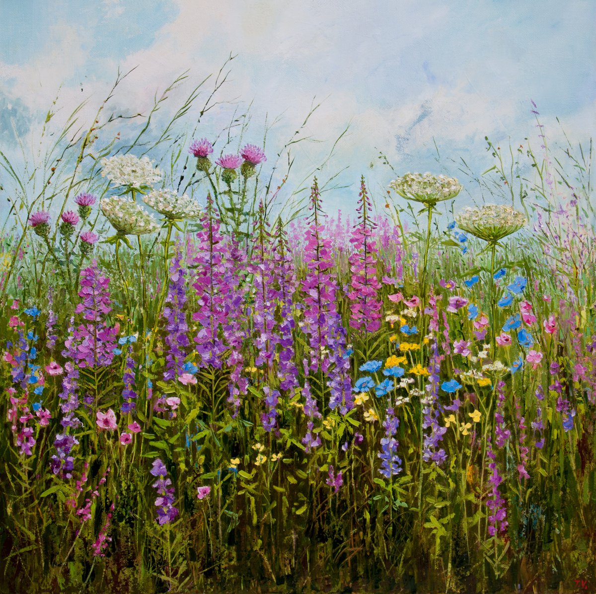 Blooming meadow. Oil painting. Original Art. by Tetiana Vysochynska