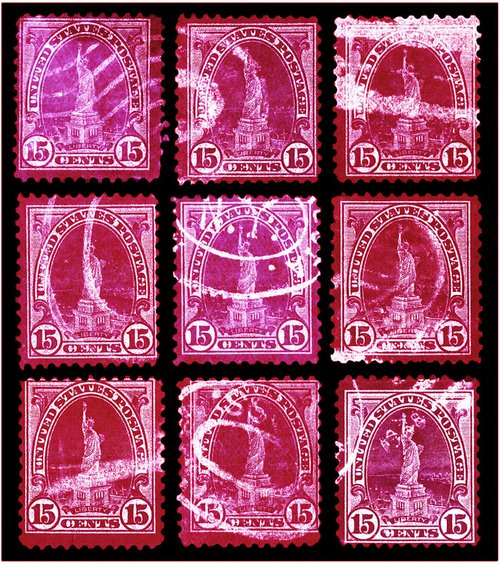 Heidler & Heeps American Stamp Collection 'Liberty' Magenta Mosaic by Richard Heeps