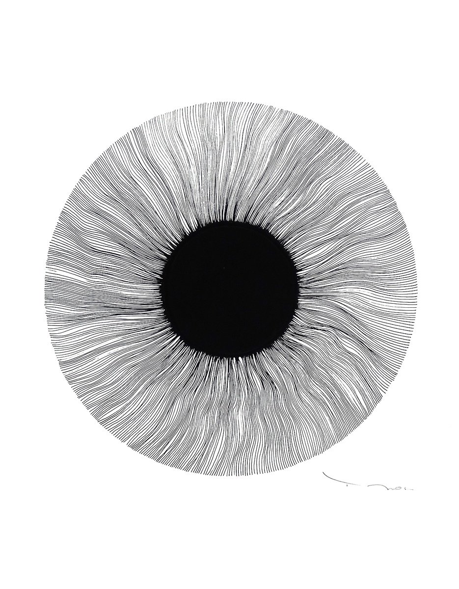 Abstract Ink Drawing By Tehos, 20 X 26", Black Eye 2024-05.. Tehos, Original Artwork