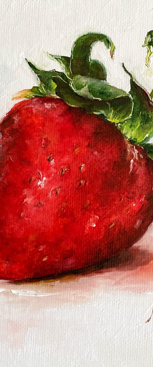 Strawberry Original Oil Painting Still Life Fruit Kitchen Decor by Nina R. Aide