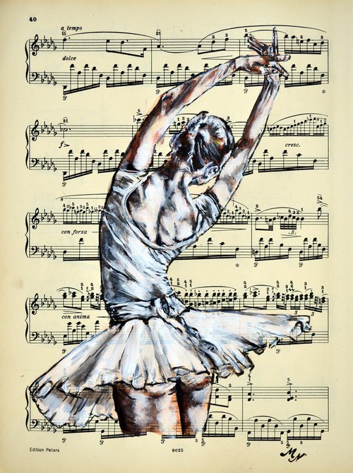 Ballerina XXXVI- Vintage Music Page, GIFT idea by Misty Lady - M. Nierobisz