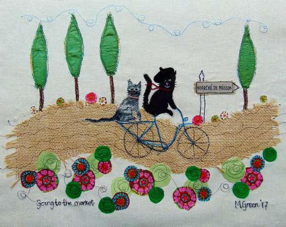 "Going to the Market" - textile collage