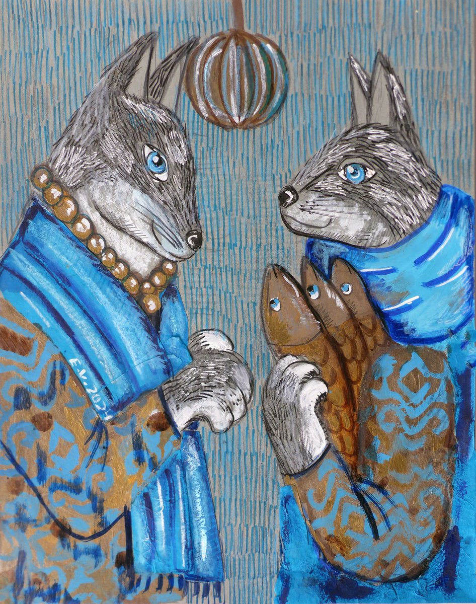 Naive Animal Painting By Elizabeth Vlasova, 11 X 14, Second Date, Original Artwork