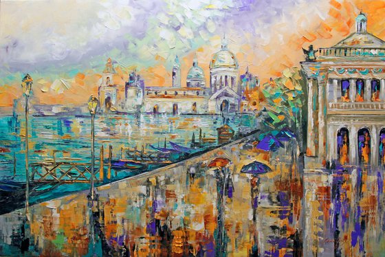 Sunset Reflections Landscape Venice Oil Painting City