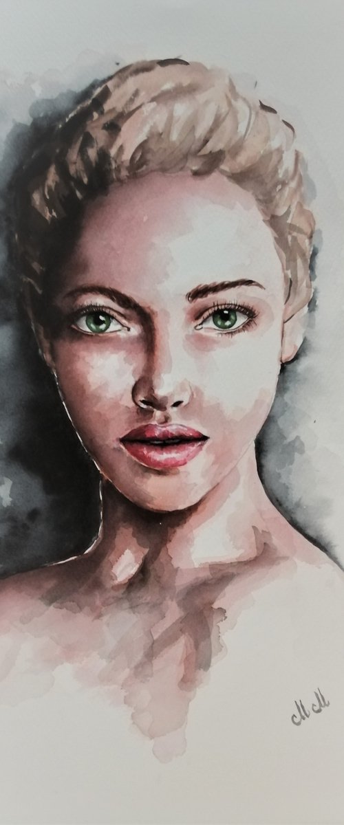 Modern wall art - original watercolor portrait by Mateja Marinko