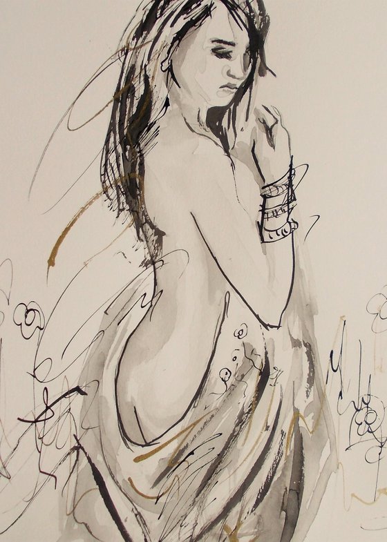 Woman  ink drawing series-Figurative drawing on paper