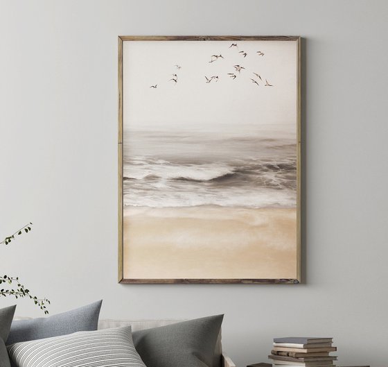 "Sea vibes 4" Beige gray landscape art