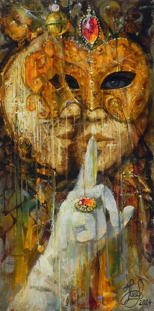 Impressionistic Portrait Oil Painting By Yurii Novikov, 8 X 16", "Secret" Original Art, Original Artwork