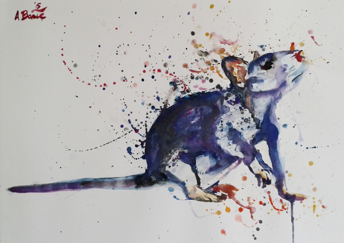 Expressive Animal Watercolour By Aleksandar Basic, 17 X 12, Rat, Original Artwork