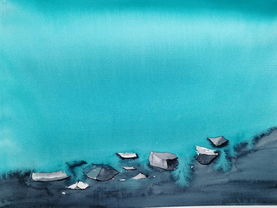 Scandinavia landscape. Teal seascape