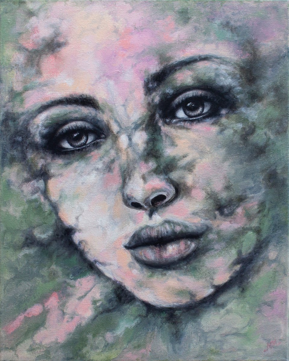 Expressive Portrait Oil Painting By Mila Moroko, 16 X 20", The Moon