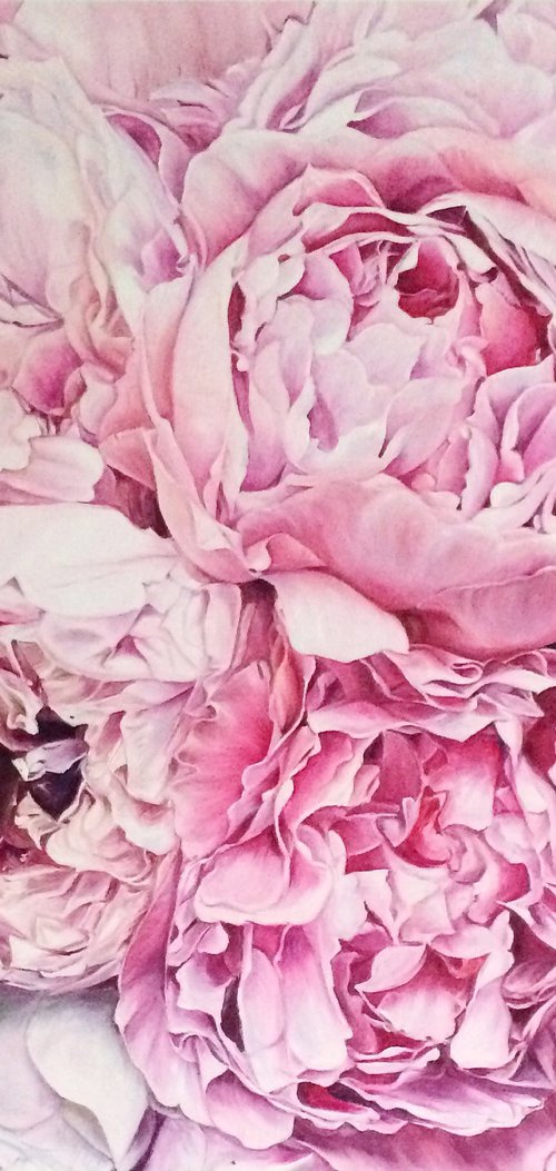 Delicate oil painting with peonies "Pink happiness" 80*70 cm by Irina Ivlieva
