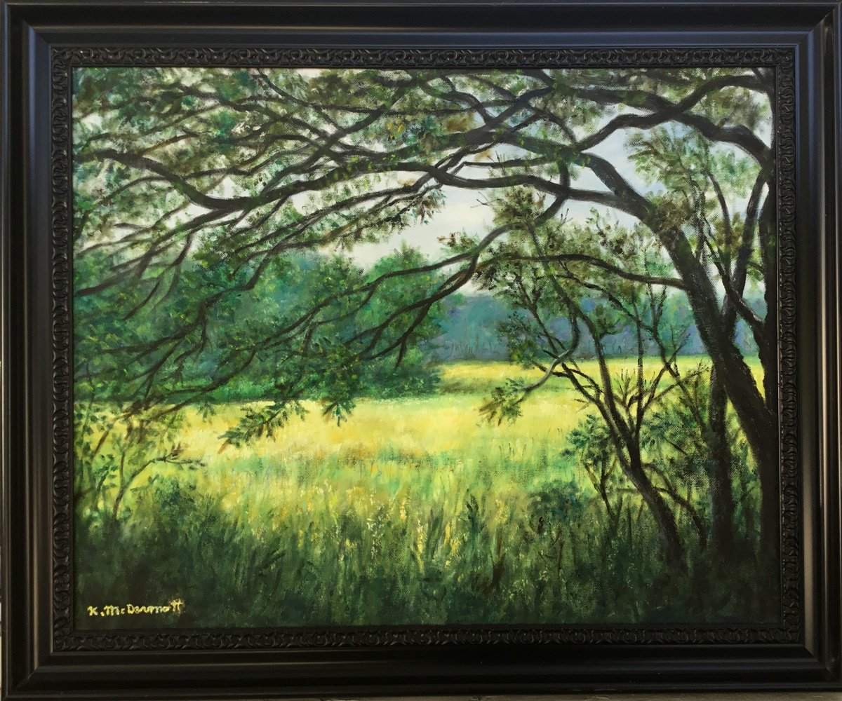 Impressionistic Landscape Oil Painting By Kathleen Mcdermott, 24 X 20", June Pasture, Original Artwork