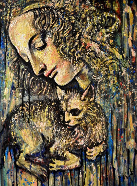 Young Woman with Cat