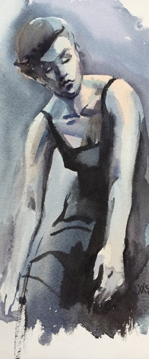Dancing woman. Modern dance, original watercolor. by Natalia Veyner
