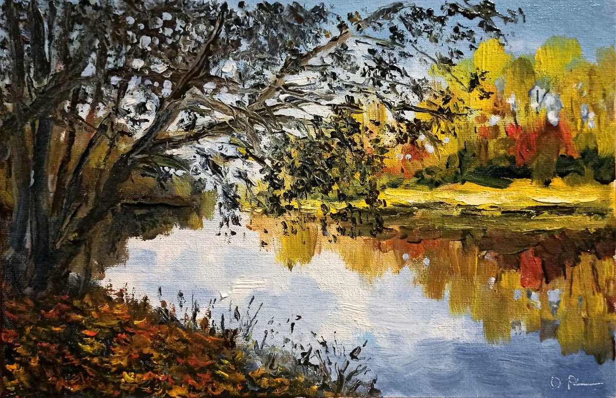 Impressionistic Landscape Oil Painting By Oleh Rak, 12 X 8", Autumn Impression, Original Artwork