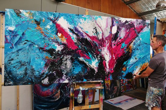 Magenta Romance 270cm x 120cm Teal Magenta Abstract Art