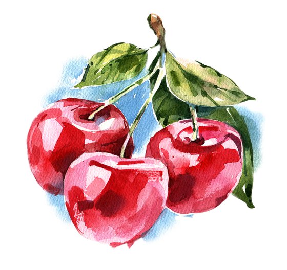 "Cherry" from the series of watercolor illustrations "Berries"