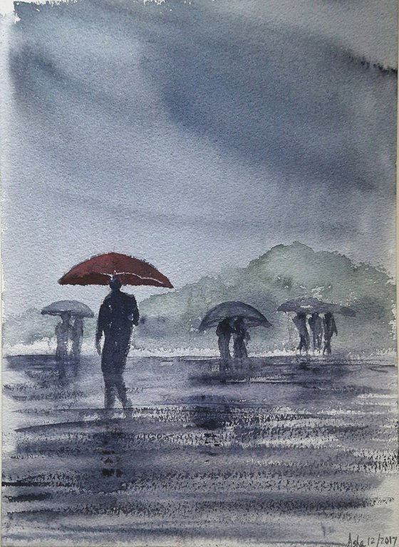 The Red Umbrella on a rainy day