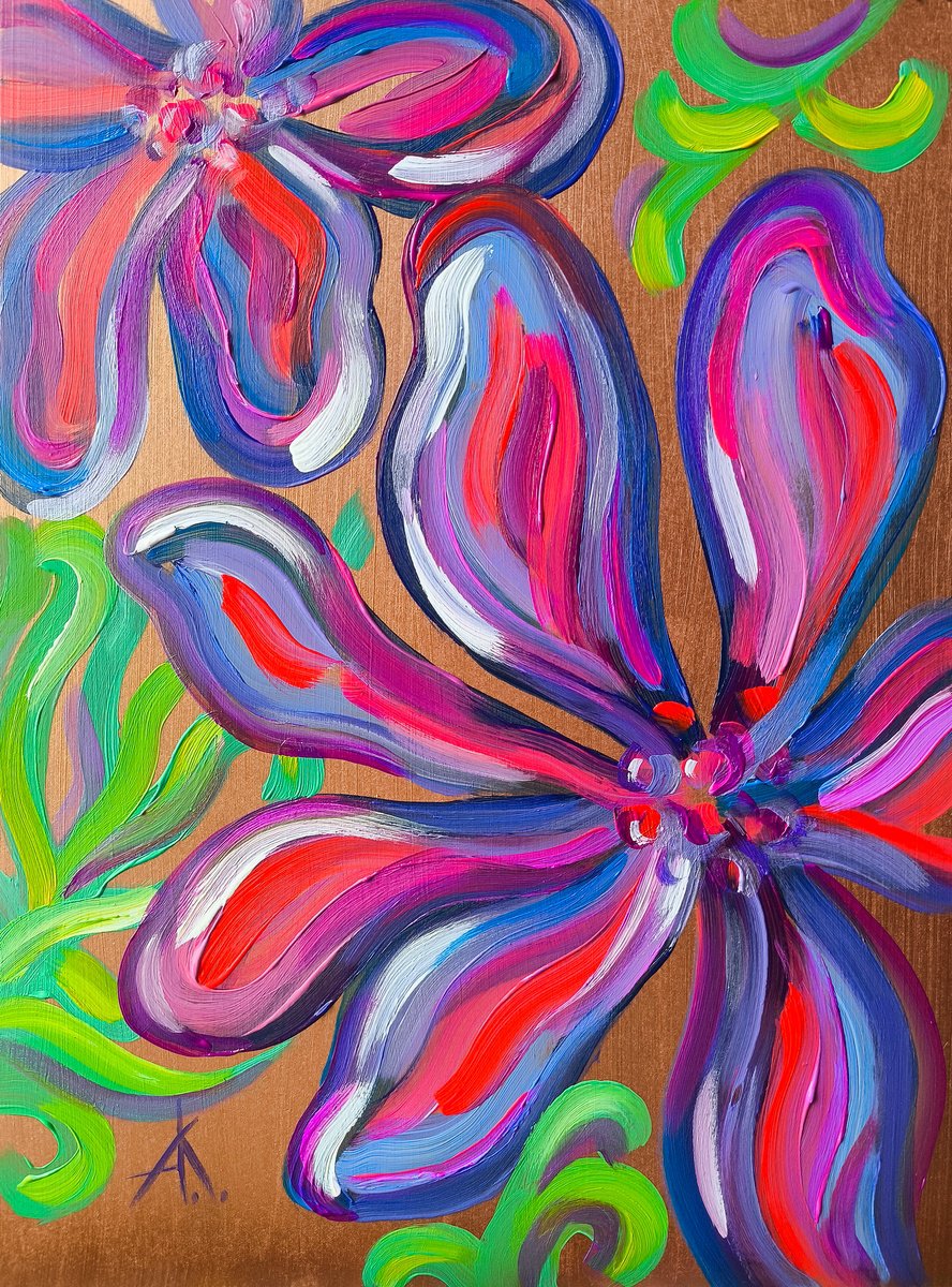 Abstract Botanical Acrylic Painting By Anastasia Kozorez, 12 X 16, Bright Accent, Original Artwork