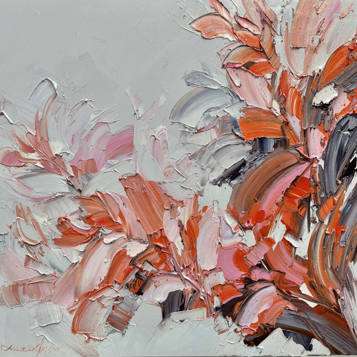 Impressionistic Botanical Oil Painting By Liliana Gigovic, 30 X 30", Spring Delight No 26, Original Artwork