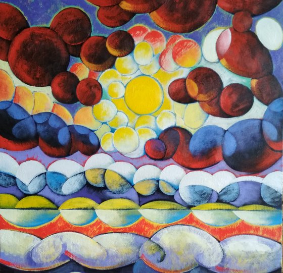 Unique day (40x50cm, cubism, oil painting, ready to hang)
