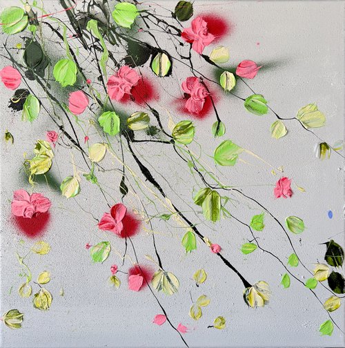 "White Nights“ acrylic square artwork with roses 50x50cm by Anastassia Skopp