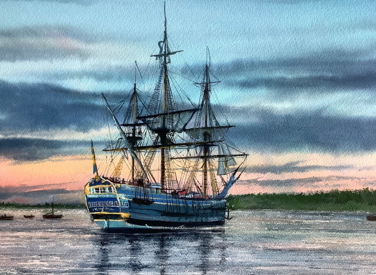 Photorealistic Landscape Painting By Darren Carey, 15 X 11, Sailing On The Ebb Tide, Original Artwork