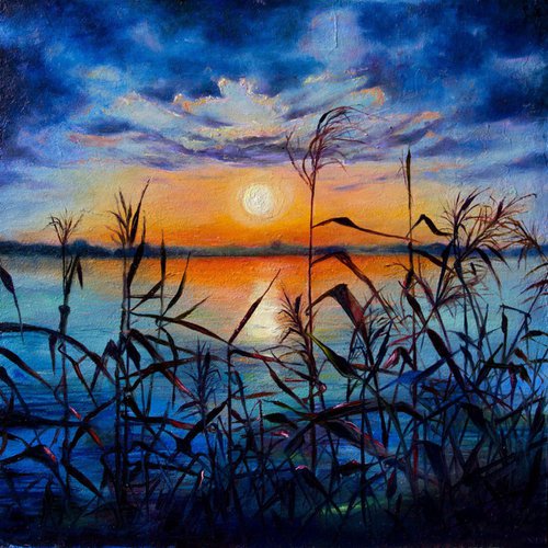 Sunset in the river reeds by Inga Loginova