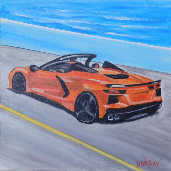 2020 Orange Corvette Convertible ZO6 Oil Painting