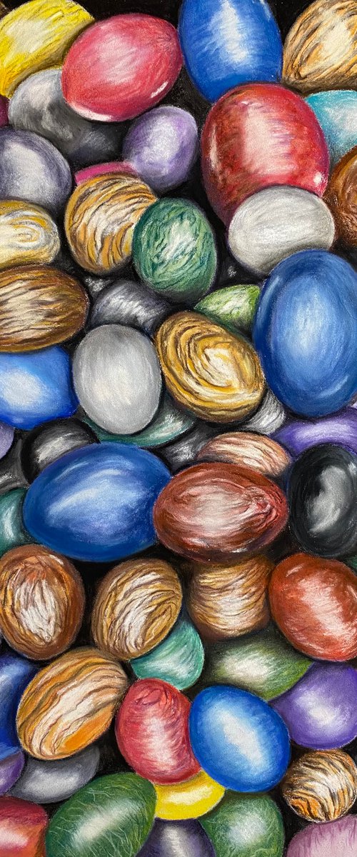 Colored pebbles by Maxine Taylor