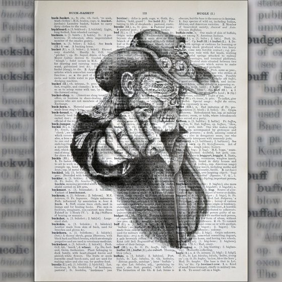 Lemmy Like a Zombie - Collage Art on Large Real English Dictionary Vintage Book Page