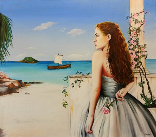 Orizzonte - landscape - sea - portrait -original painting by Anna Rita Angiolelli