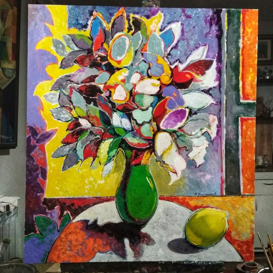 Bouquet (80x90cm, oil painting, ready to hang)