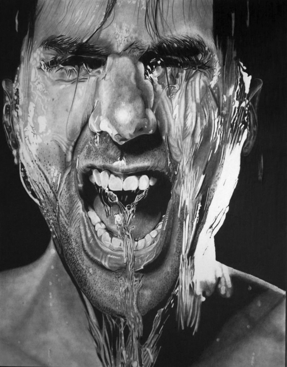 Photorealistic Portrait Pencil Drawing By Paul Stowe, 17 X 22", Cold Shower, Original Artwork