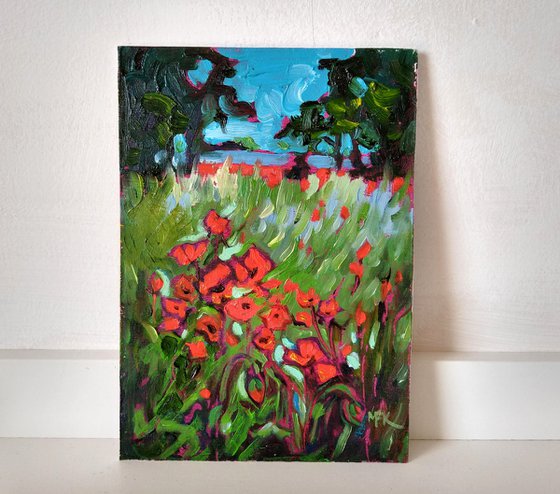 Poppies in the Long Grass - Miniature Landscape