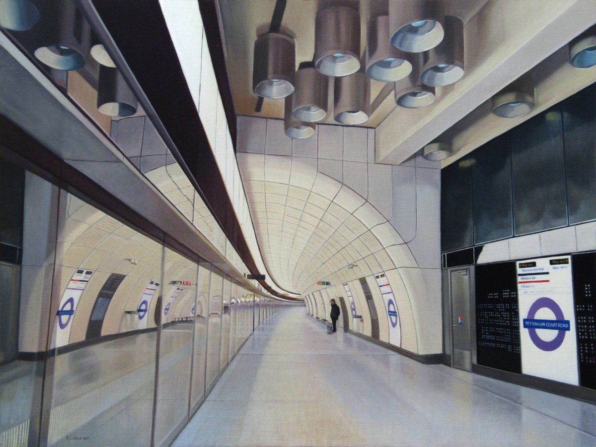 Cityscapes Oil Painting By Rebecca Coleman, 20 X 16", Tottenham Court Road, Original Artwork