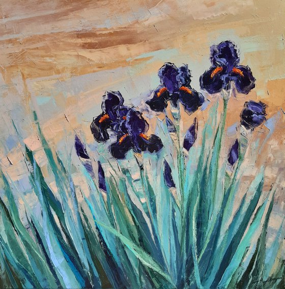 Dark Purple Irises   80x80cm