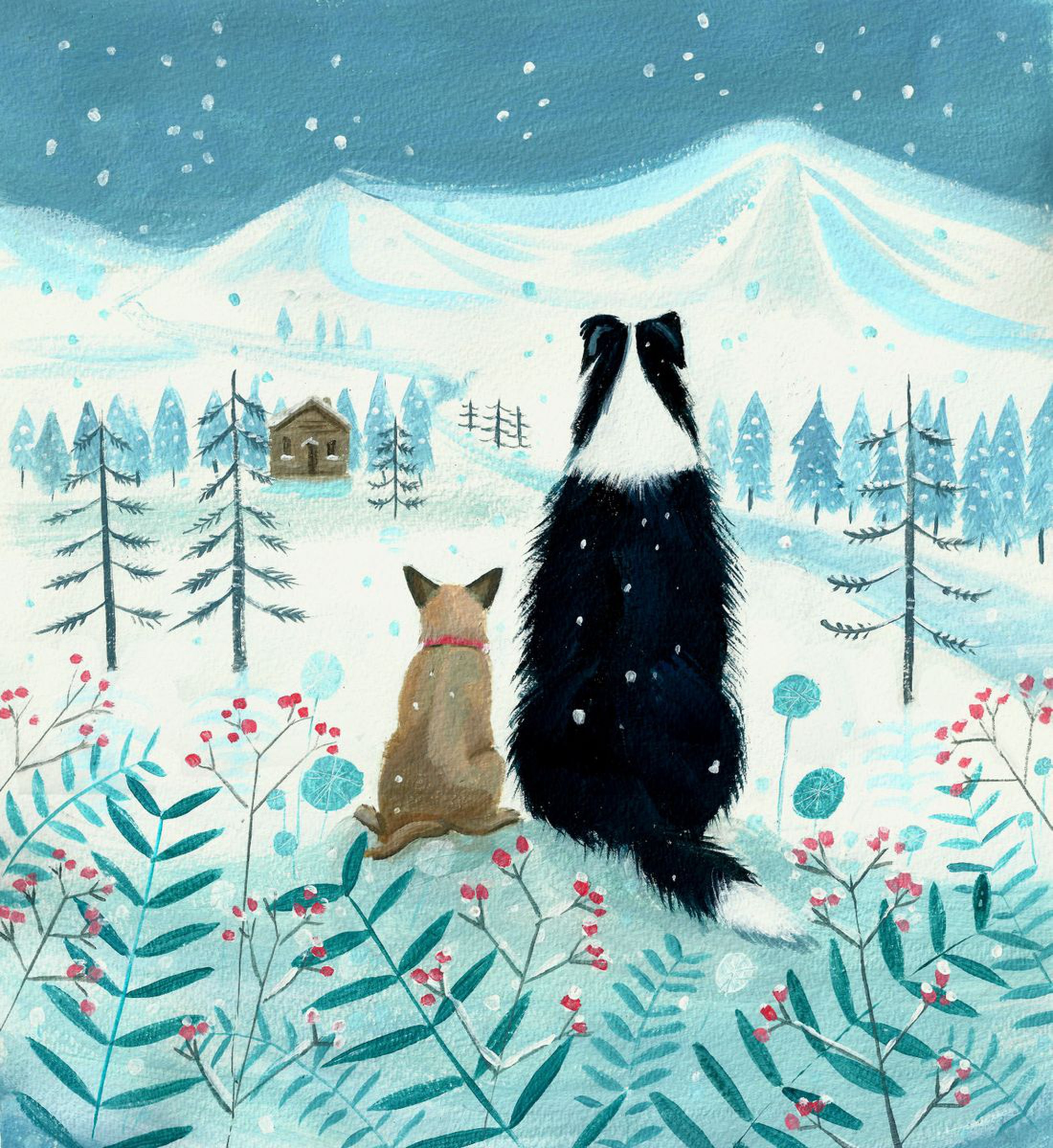 Dogs In Winter Dog Painting Winter Landscape Artfinder