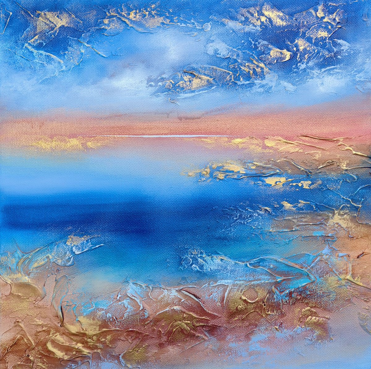 Abstract Acrylic Painting By Vera Hoi, 13 X 13", "Into The Blue", Original Artwork