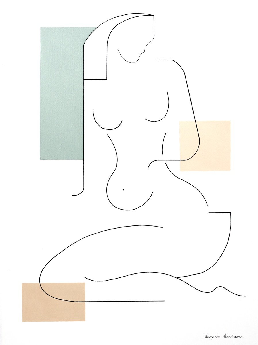 Organic Portrait Ink Drawing By Hildegarde Handsaeme, 22 X 30, Silent Grace, Original Artwork