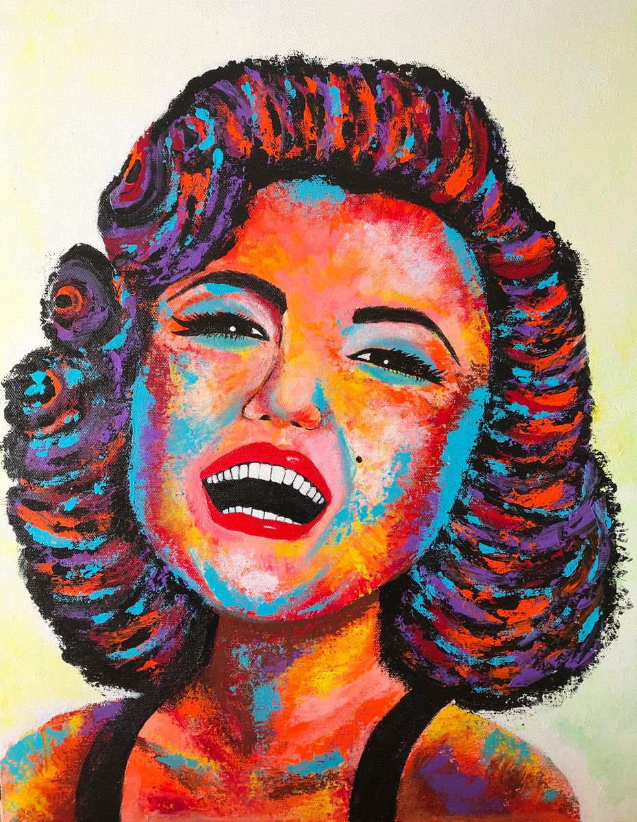 Marilyn !! Portrait !! Pop colors !! Knife Painting by Amita Dand